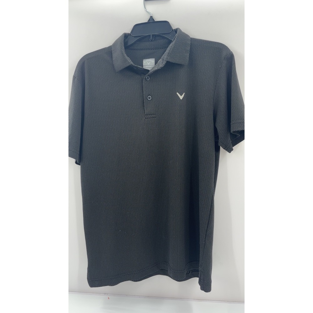 Callaway Opti-Dri Mens Medium Black White Geometric Golf Polo Shirt Short Sleeve